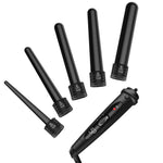 5 in 1 Curling Wand Set with 5 Interchangeable Hair Wand Ceramic Barrels and a Heat Protective Glove – Black