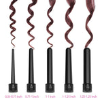 5 in 1 Curling Wand Set with 5 Interchangeable Hair Wand Ceramic Barrels and a Heat Protective Glove – Black