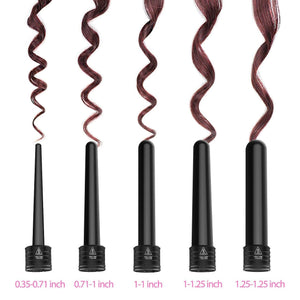 5 in 1 Curling Wand Set with 5 Interchangeable Hair Wand Ceramic Barrels and a Heat Protective Glove – Black