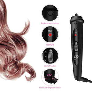 5 in 1 Curling Wand Set with 5 Interchangeable Hair Wand Ceramic Barrels and a Heat Protective Glove – Black
