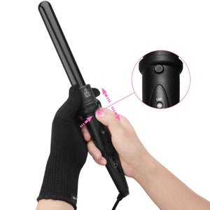 5 in 1 Curling Wand Set with 5 Interchangeable Hair Wand Ceramic Barrels and a Heat Protective Glove – Black