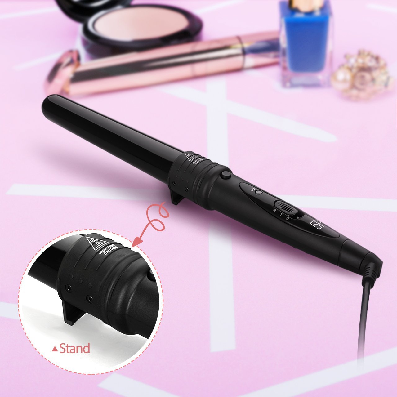 5 in 1 Curling Wand Set with 5 Interchangeable Hair Wand Ceramic Barrels and a Heat Protective Glove – Black