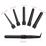 5 in 1 Curling Wand Set with 5 Interchangeable Hair Wand Ceramic Barrels and a Heat Protective Glove – Black